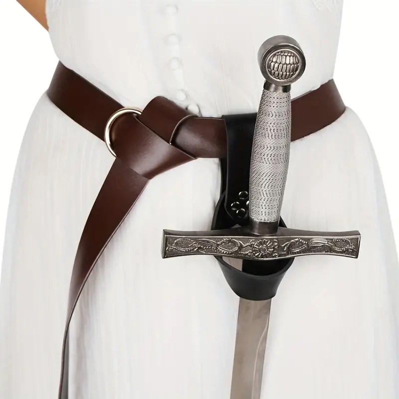 Cosplay Prop Dagger - Wikinger Retro-Leder-Cosplay-Gürtel mit Schwertfach – Edles