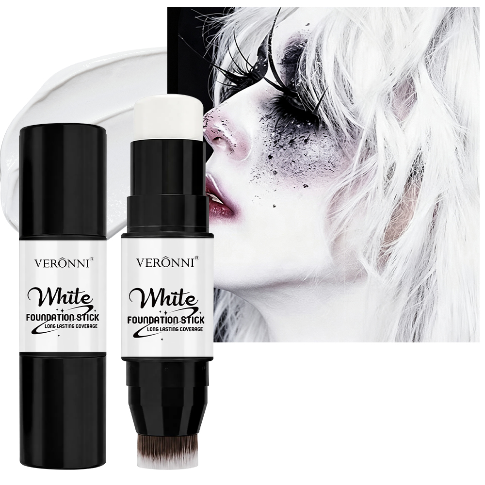Cosplay Prop Paint - Doppelseitiger weißer Foundation-Stick mit Applikator, 2-in-1-Gesichts-Make-up-Stick,