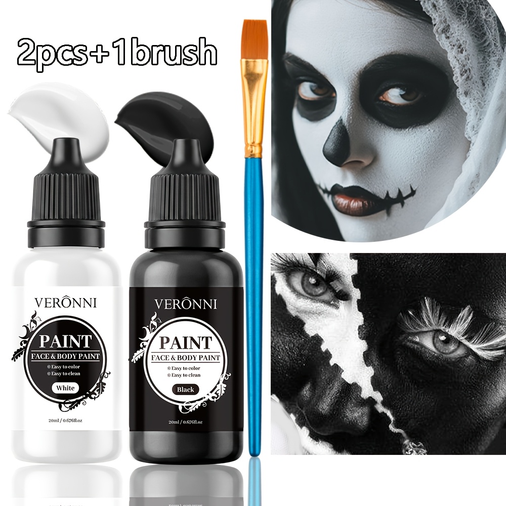Cosplay Prop Paint - 2 Flaschen Schwarz-Weiß-Gesichtsfarben-Set mit 1 Pinsel,